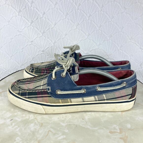 Sperry Shoes Womens 7.5 Blue Plaid Bahama II Kick Back Nautical Slip On Loafers - Picture 6 of 12